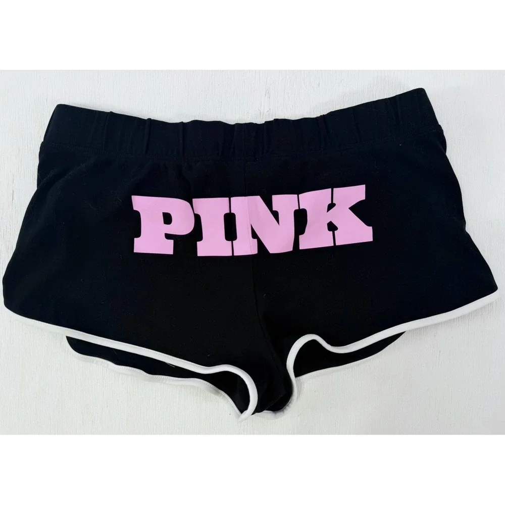 NEW victoria's secret PINK Black Campus Micro Mini Short Black Cotton Modal M